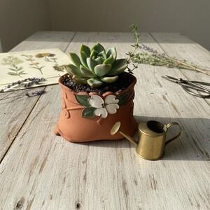 Handmade Floral Terracotta Planter 3" Small Clay Pot